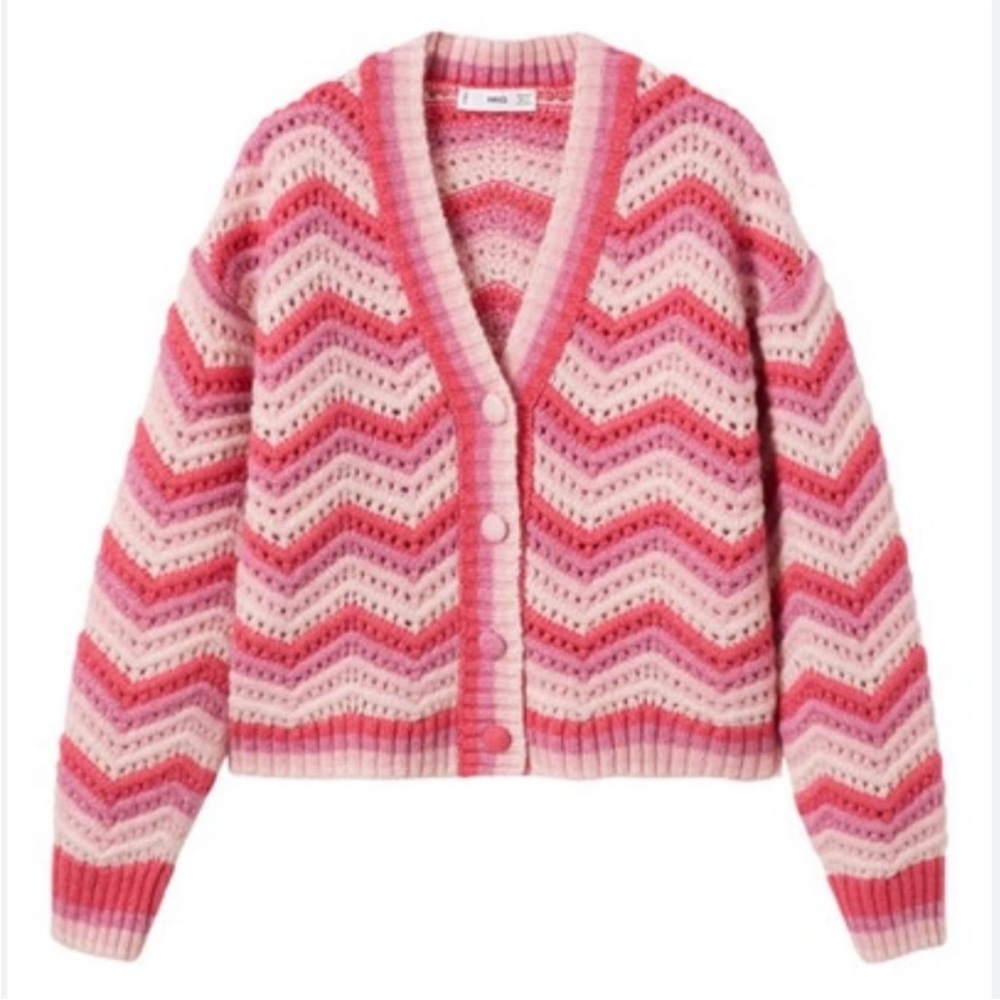MANGO Chevron Stripe Button Cardigan
